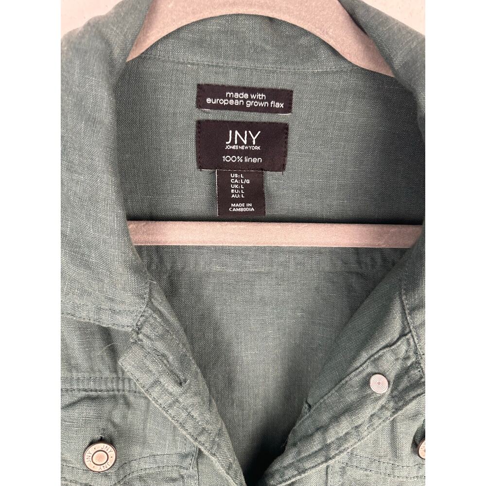 Jones New York (JNY) 100% Linen Trucker Jacket jade/forest green Large - Picture 2 of 5
